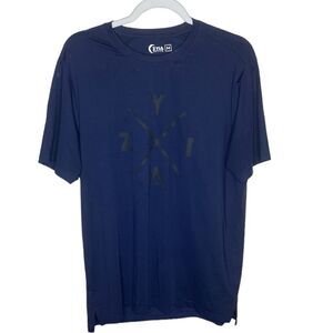 ZYIA Active Men’s Sz Med Navy Blue Gray Design Short Sleeve Tee Shirt